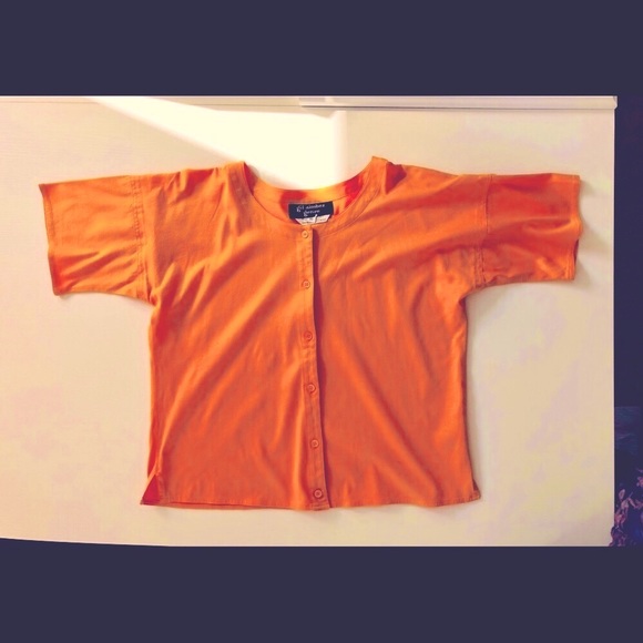 VTG 70s crop pima Cotton short sleeve button front Poppy color crop Top - Picture 4 of 8